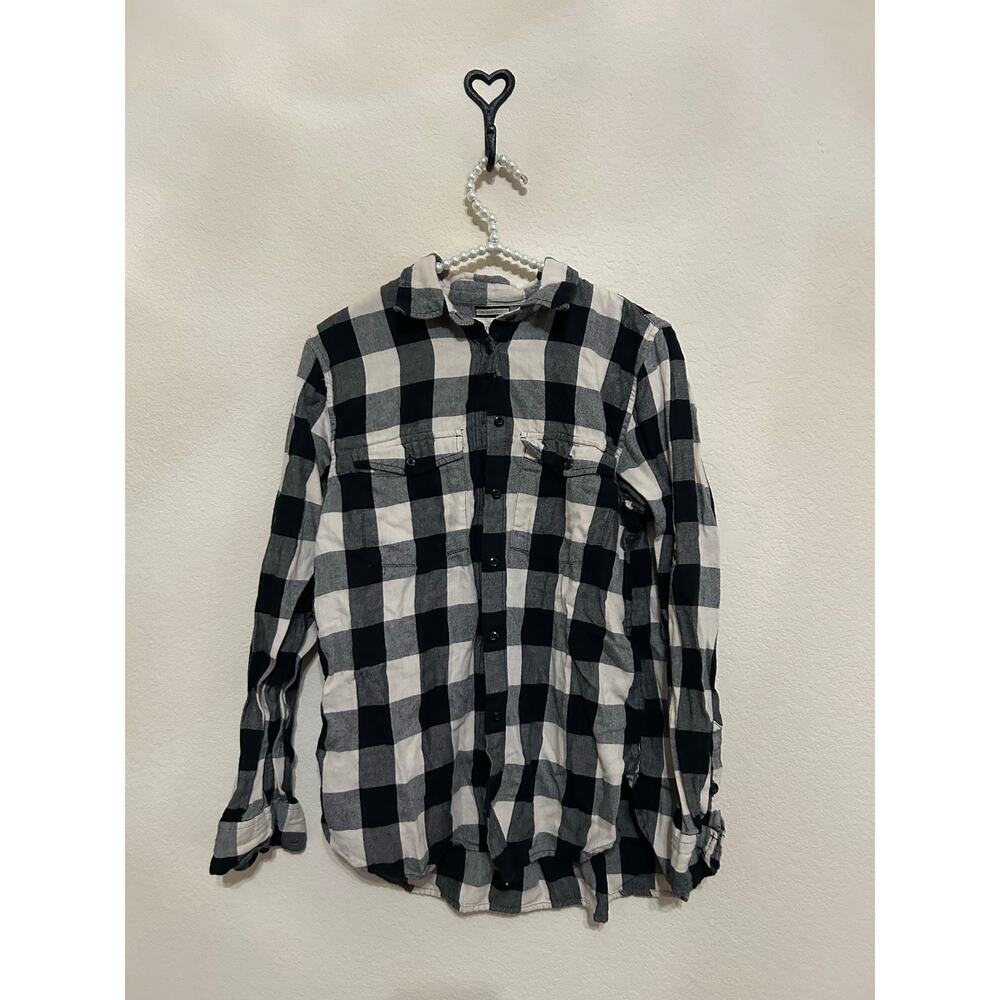 Ralph Lauren Denim & Supply Women's Size Medium Flannel White Black Plaid Shirt